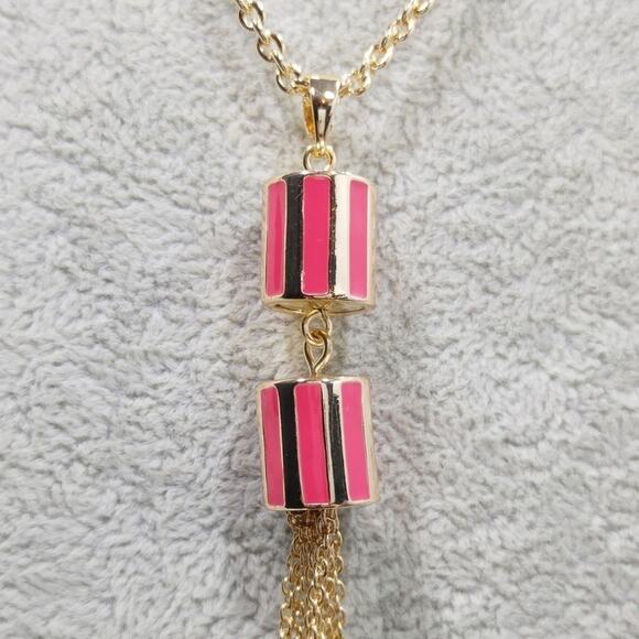 Talbots Gold Tassel Long Necklace, Red Enamel Beads, New With Tags - Picture 4 of 8
